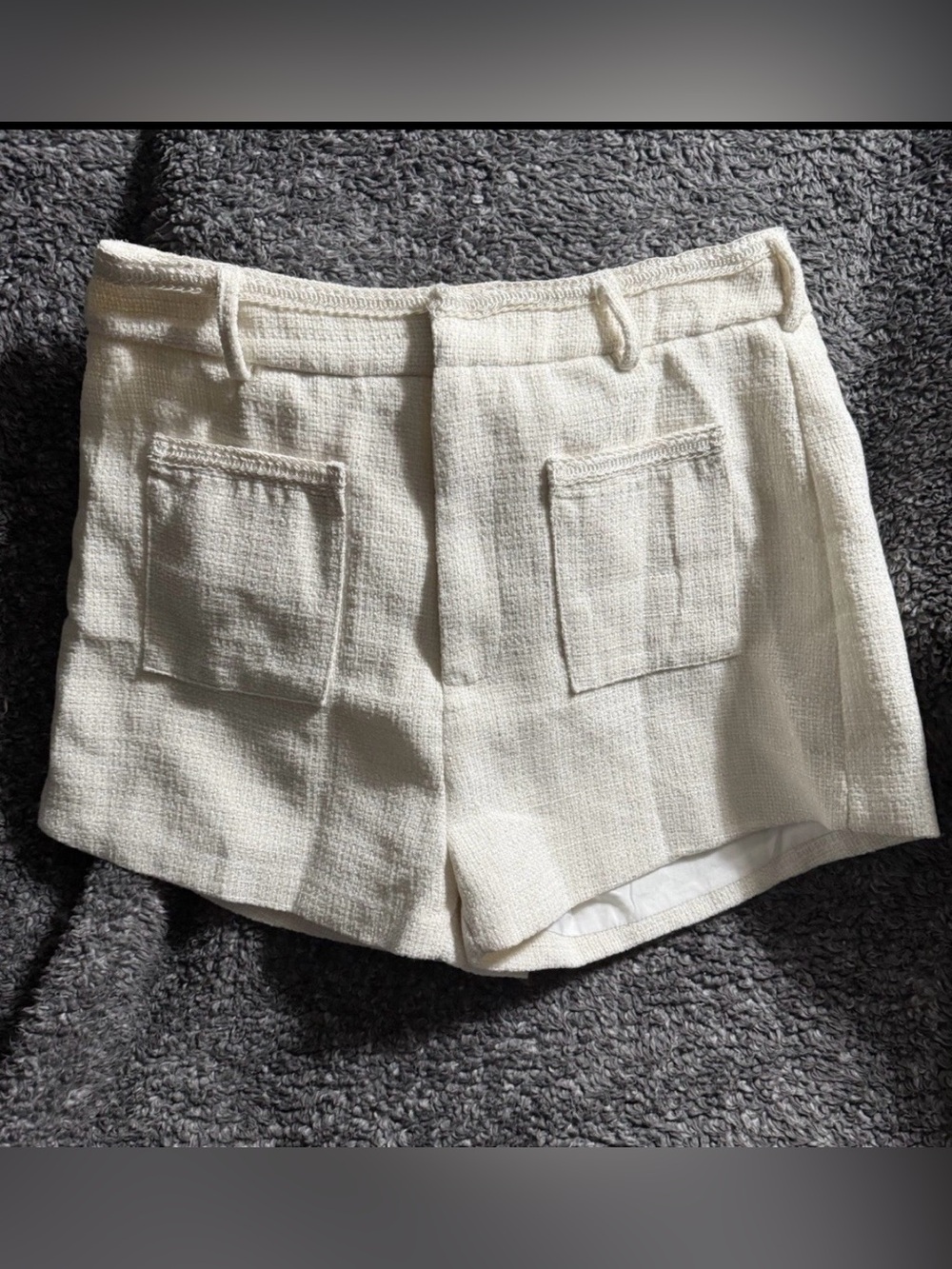 Cider Tweed Mid Rise Solid Pocket Women’s Shorts Large In Beige NWT